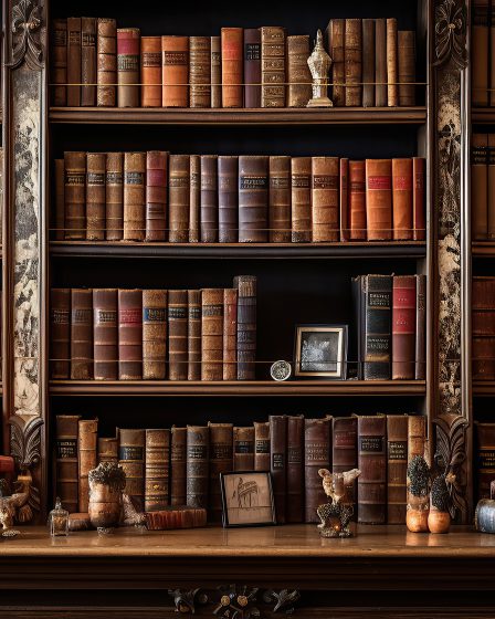 Drewniane biblioteczki vintage w ciepłym, domowym otoczeniu