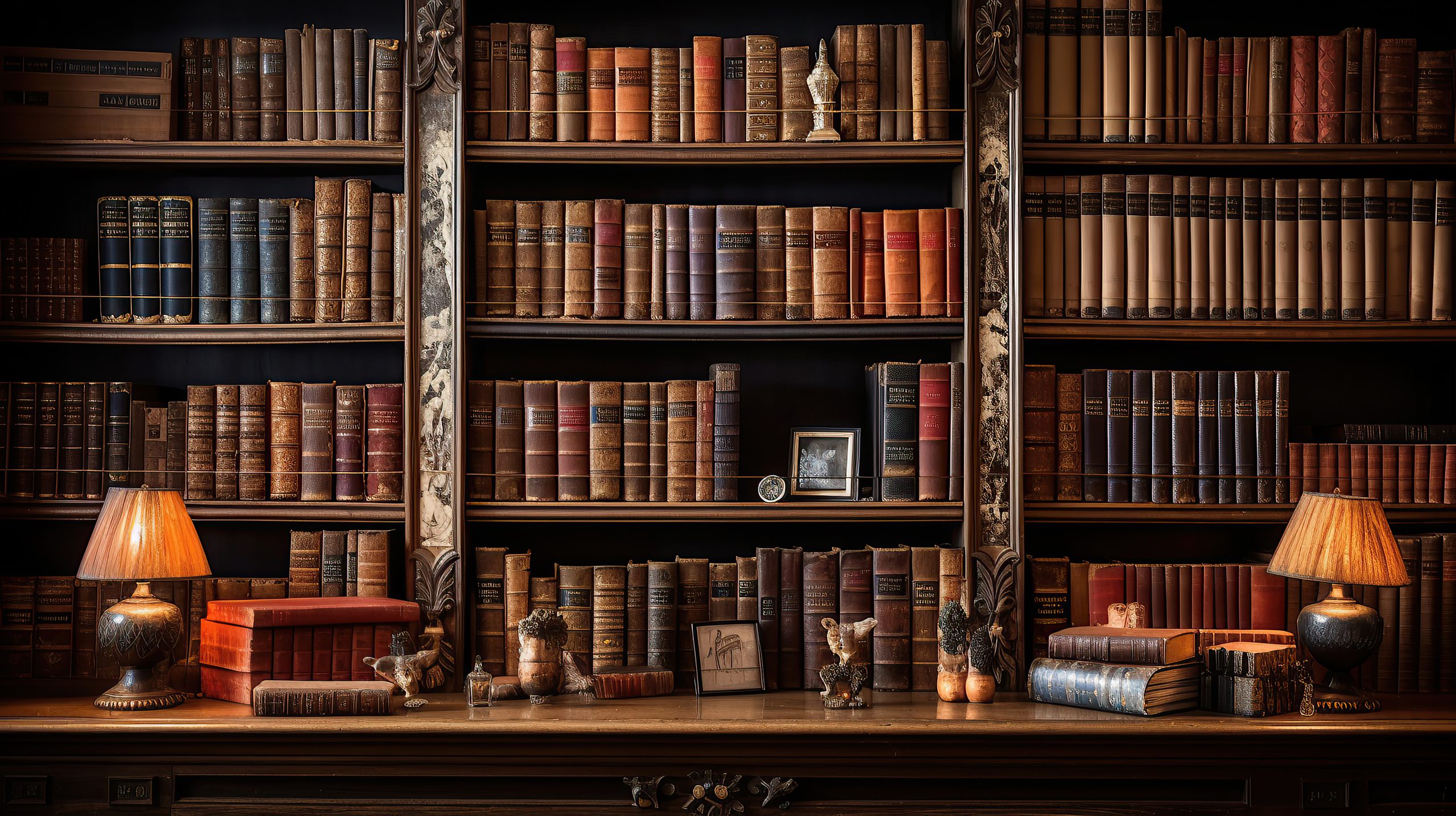 Drewniane biblioteczki vintage w ciepłym, domowym otoczeniu