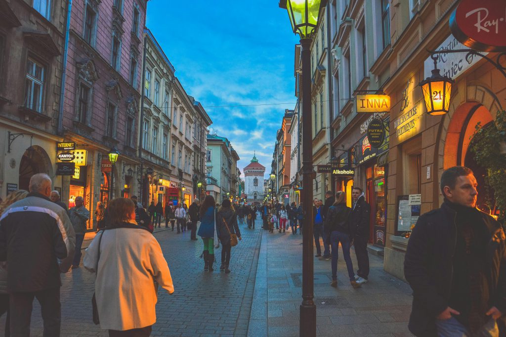 Floriańska Street in Krakow at night, one of the top things to do in Cracow and popular attractions Cracow